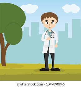 The  professional medical team for health life concept with cartoon, anime and background  - vector illustration Eps 10.
