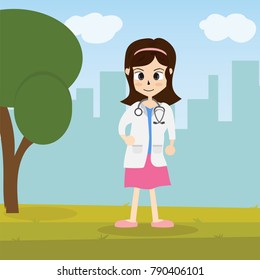 The  professional medical team for health life concept with cartoon, anime and background  - vector illustration Eps 10.