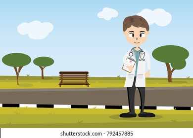 The  professional medical team for health life concept with cartoon, anime and background  - vector illustration Eps 10.