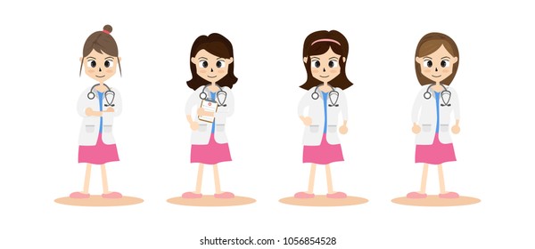 The  professional medical team isolated on white background with copy space for health life concept with cartoon, anime and background  - vector illustration Eps 10.