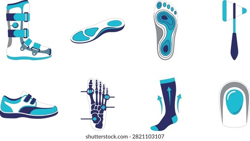 A professional medical vector icon set focused on podiatry, orthopedics,