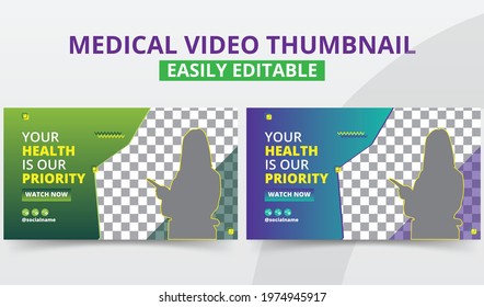 Professional Medical Video Thumbnail Design and web page layouts vector for promotion.