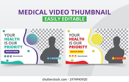 Professional Medical Video Thumbnail Design and web page layouts vector for promotion.