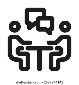 Profesional Icono de reunión que muestra entrevistas, discusiones, colaboración empresarial y tareas de trabajo en equipo
