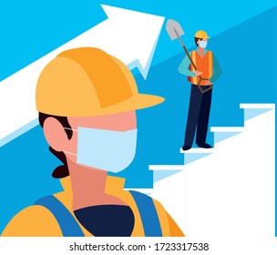 professional men working with face mask vector illustration design