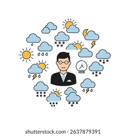 Professional Meteorologist Analyzing Weather Symbols White Background Atmospheric Study