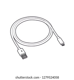 Professional Micro USB to USB Cable Vector isolated on clear background.

Perfect for a simple/sleek look in any Graphic design, instructions, logos, promotional material, web and more