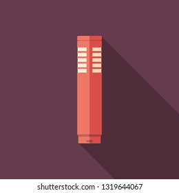 Professional microphone flat square icon with long shadows.