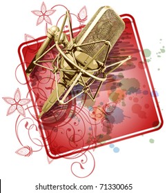 Professional Microphone & Floral calligraphy ornament - a stylized orchid & color paint background. Eps10