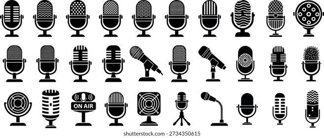 Professional Microphone Icon Mega Set for Podcast Broadcasting Radio Music Production and Audio Branding Design