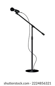 Professional microphone realistic composition with isolated image of audio recording mic on stand vector illustration