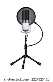 Professional microphone realistic composition with isolated image of audio recording mic on stand vector illustration