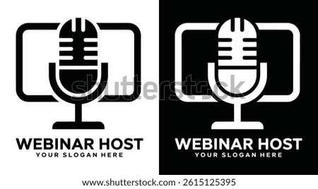 Professional microphone and screen logo for webinar hosts and online educators representing engaging virtual presentations and interactive sessions