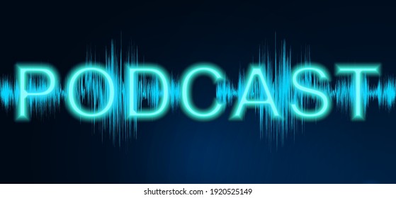 Professional microphone with waveform on blue background banner, Podcast or recording studio background. Digital low poly wireframe of futuristic vector. 