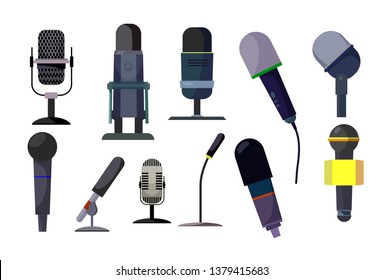 Professional microphones set. Collection of speakers. Can be used for topics like audio studio, record, radio