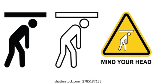 Professional mind your head safety warning vector sign for workplace safety, industrial environments and hazard communication systems.