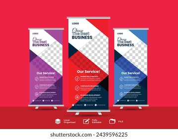 Professional and minimal Business roll-up, pull-up, or x-banner vector illustration design template 