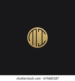 Professional Minimal Circular Shape logo MI Icon in Black and golden color