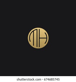 Professional Minimal Circular Shape logo MH Icon in Black and golden color