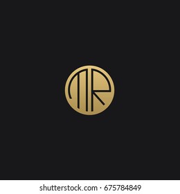 Professional Minimal Circular Shape logo M R Icon in Black and golden color