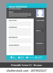 Professional Minimal CV resume template design.