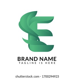 Professional minimal gradient E mark natural leaf logo design. 