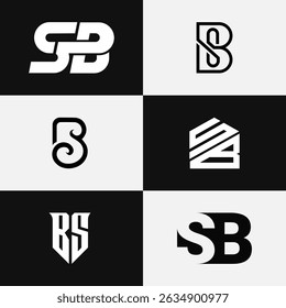 Professional minimal logo template set featuring letters SB and BS for stock market and finance brands. Modern, clean design ideal for business identity and investment marketing materials.

