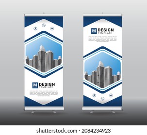 professional minimal roll up banner design template in dark blue colors