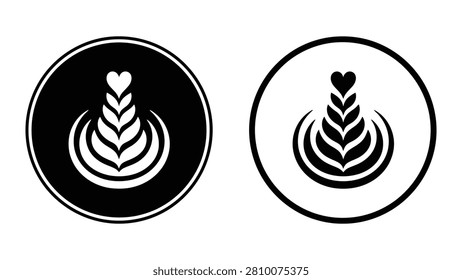 Professional Minimal Vector Icon Coffee cup latte art heart icon for cafe branding Editable Stroke, Outline and Solid Style, Black Monochrome, Isolated on White Background