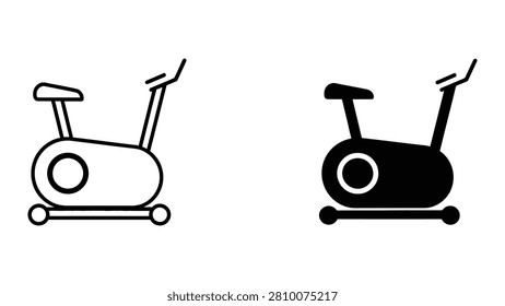 Professional Minimal Vector Icon Stationary exercise bike gym icon Editable Stroke, Outline and Solid Style, Black Monochrome, Isolated on White Background