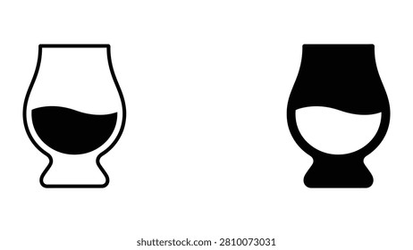 Professional Minimal Vector Icon Whiskey glencairn glass line and solid glyph vector icon set Editable Stroke, Outline and Solid Style, Black Monochrome, Isolated on White Background