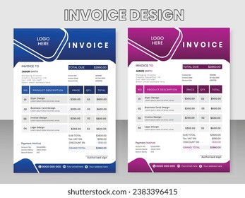 professional and minimal vector invoice template