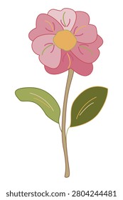 A professional minimalist floral vector illustration featuring a stylized flower with soft pink petals and a golden core rising on a thin stem with two neat green leaves Using clean continuous lines and a muted pastel palette this modern botanical graphic emphasizes natural harmony and simplicity Ideal for feminine branding wedding stationery scrapbooking and modern digital design as a clean isolated visual asset The peaceful aesthetic and artistic balance make it a versatile element for planners and creative boutique identity concepts in a contemporary line art style