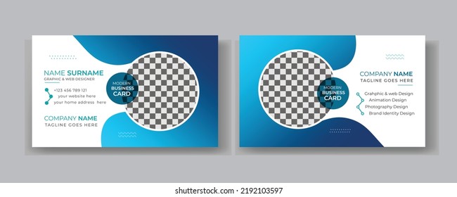 Professional minimalist horizontal and vertical Blue Business Card Design Presentation Template