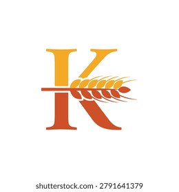 A professional minimalist logo featuring the letter K and a wheat ear. Ideal for bakeries, agricultural businesses, organic food brands, and flour milling companies.