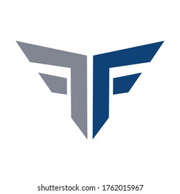 A professional minimalist logo featuring navy blue and gray angular shapes forming a stylized letter F that resembles eagle wings. This sleek geometric design is ideal for aviation, automotive branding, technology startups, financial firms, and modern corporate identities. High-quality vector icon isolated on white