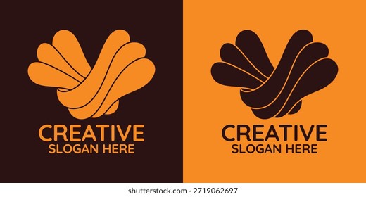 Logotipo minimalista de Profesional con una mano estilizada o forma de ala en colores naranja y marrón adecuado para agencias creativas y startups. Ilustración vectorial