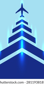 professional minimalist vector illustration a modern blue airplane soaring upward in the bright sky at daytime to symbolize speed progress and business growth goals