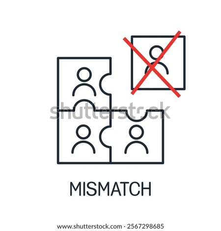 Professional mismatch, non conformity. Kick out, exclude from the team. Vector linear illustration icon isolated on white background.