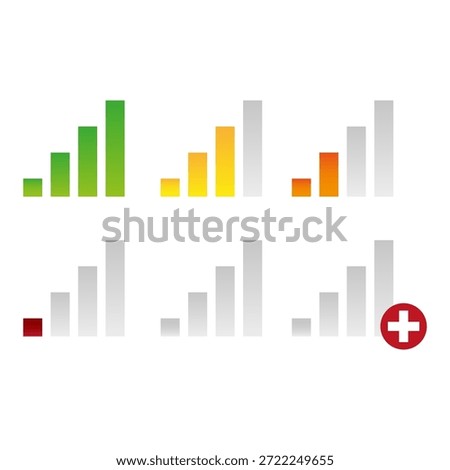 Professional mobile signal alert. Network connection Vector. Wireless status indicator. Cellular level bar symbol set.