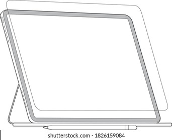 Professional Mobile Tablet Vector / Line Drawing. Icon, Logo, Design, Element