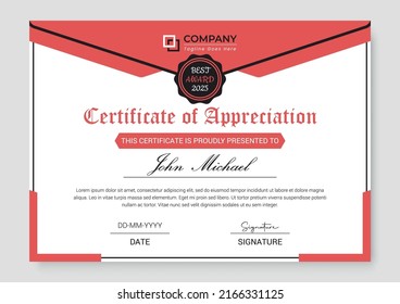 Professional and Modern Award Certificate Design Template