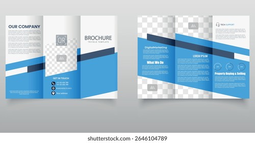 Professional and modern blue corporate trifold brochure template, perfect for business promotions, company profiles, marketing presentations, and corporate events.