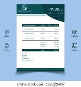 Professional modern business abstract colorful invoice blue and template design. Vector illustration eps 10
