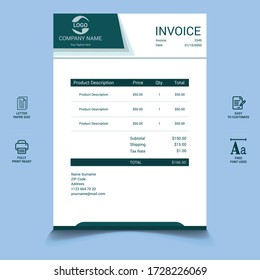 Professional modern business abstract colorful invoice blue and template design. Vector illustration eps 10
