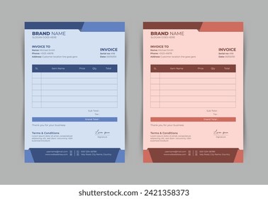 professional and modern business invoice template design, business bill form, receipt, price list