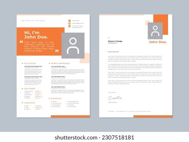 Professional Modern Clean CV Resume Template. Stylish orange and gray vector design file.