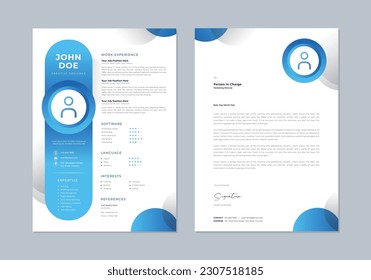 Professional Modern Clean CV Resume Template. Stylish blue and gray vector design file.