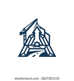 Professional Modern Construction Crane Gear Bridge Road Workshop Logo Vector