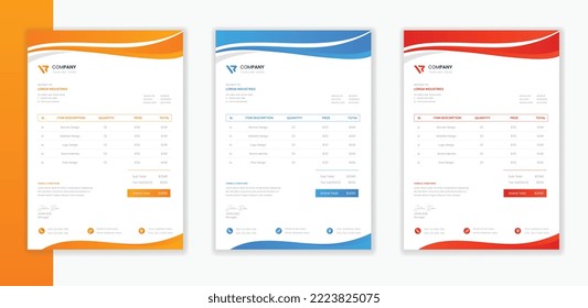 Paquete de plantillas de facturas corporativas profesionales modernas,   diseño de paréntesis vectorial de diseño de factura de negocio A4
